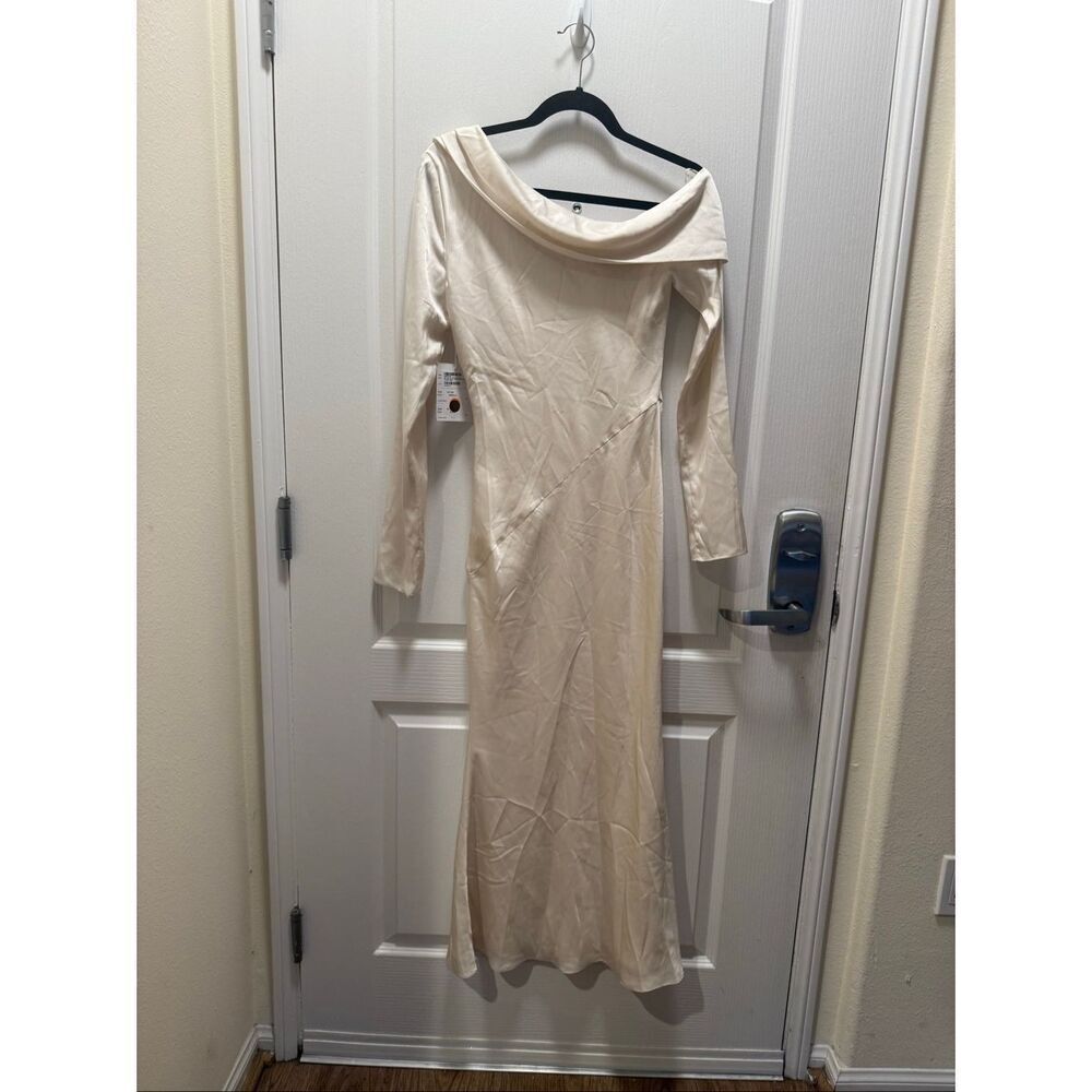 NIA Claire Asymmetrical off-shoulder neckline Slip Midi Dress size S NWT$118 - Picture 6 of 7